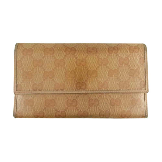 GUCCI グッチ GG キャンバス 三つ折り 長財布 ベージュ系【中古】