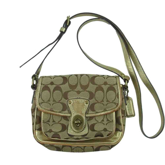 COACH コーチ F10566 シグネチャー クリケット ショルダー バッグ ベージュ系 ゴールド系【中古】