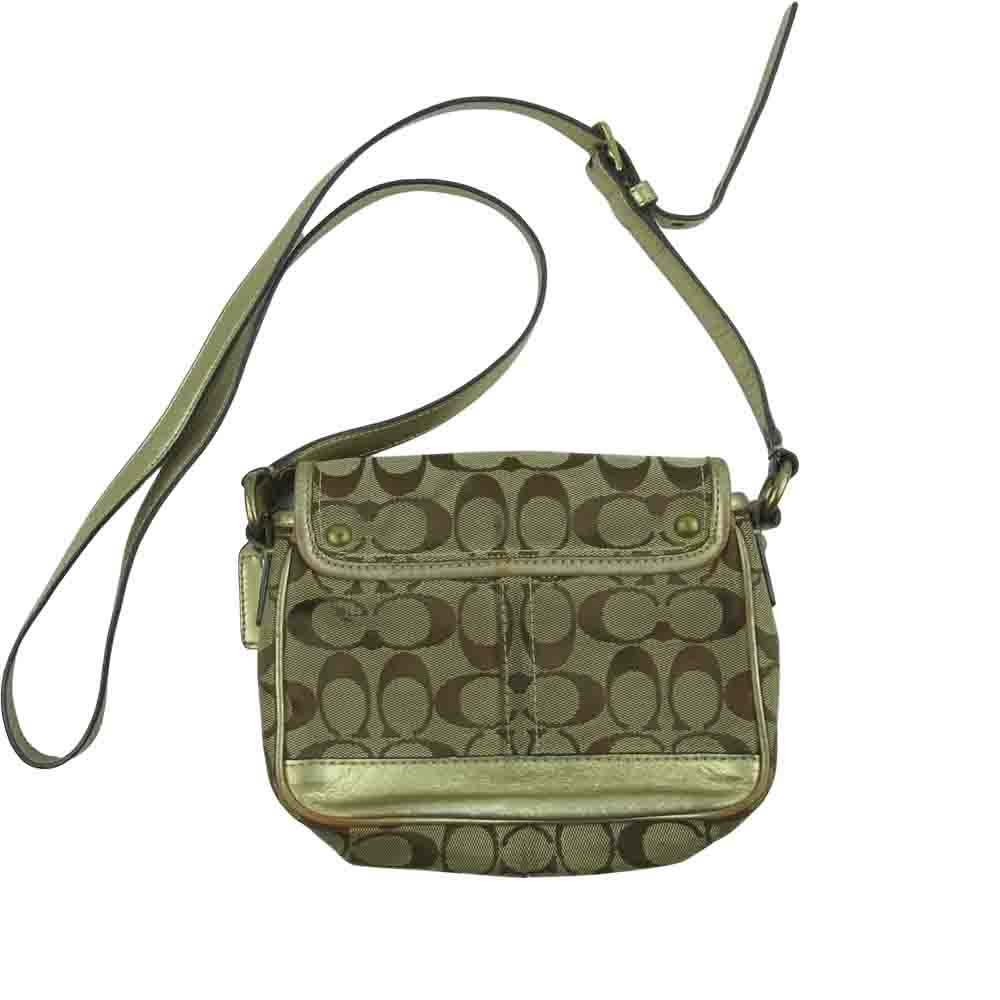 COACH コーチ F10566 シグネチャー クリケット ショルダー バッグ ベージュ系 ゴールド系【中古】