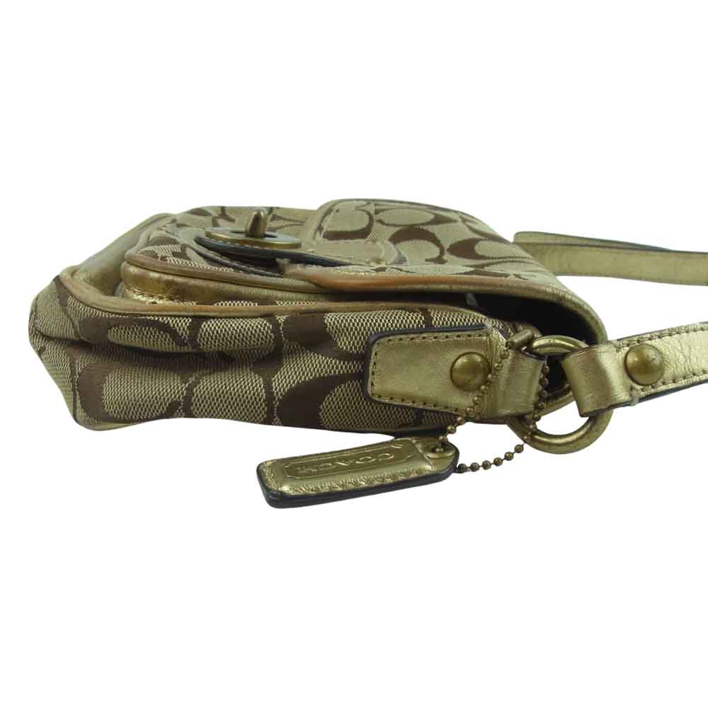 COACH コーチ F10566 シグネチャー クリケット ショルダー バッグ ベージュ系 ゴールド系【中古】