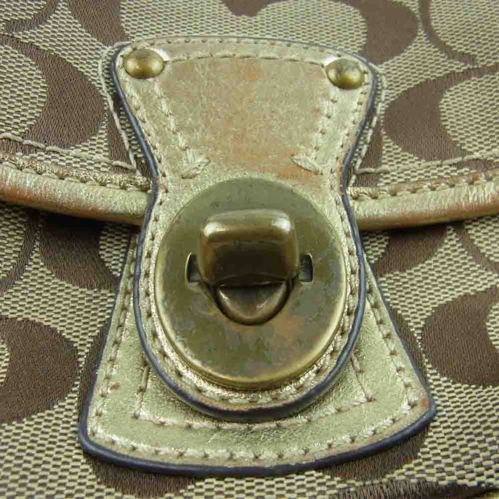 COACH コーチ F10566 シグネチャー クリケット ショルダー バッグ ベージュ系 ゴールド系【中古】