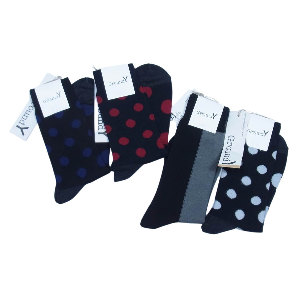 Yohji Yamamoto ヨウジヤマモト GroundY ドット柄 バイカラー ソックス 靴下 4足セット【新古品】【未使用】【中古】