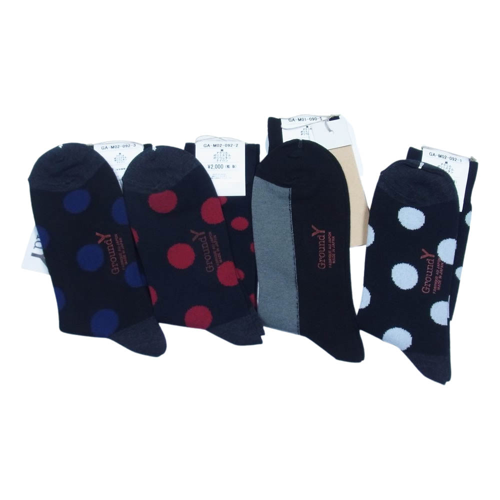 Yohji Yamamoto ヨウジヤマモト GroundY ドット柄 バイカラー ソックス 靴下 4足セット【新古品】【未使用】【中古】