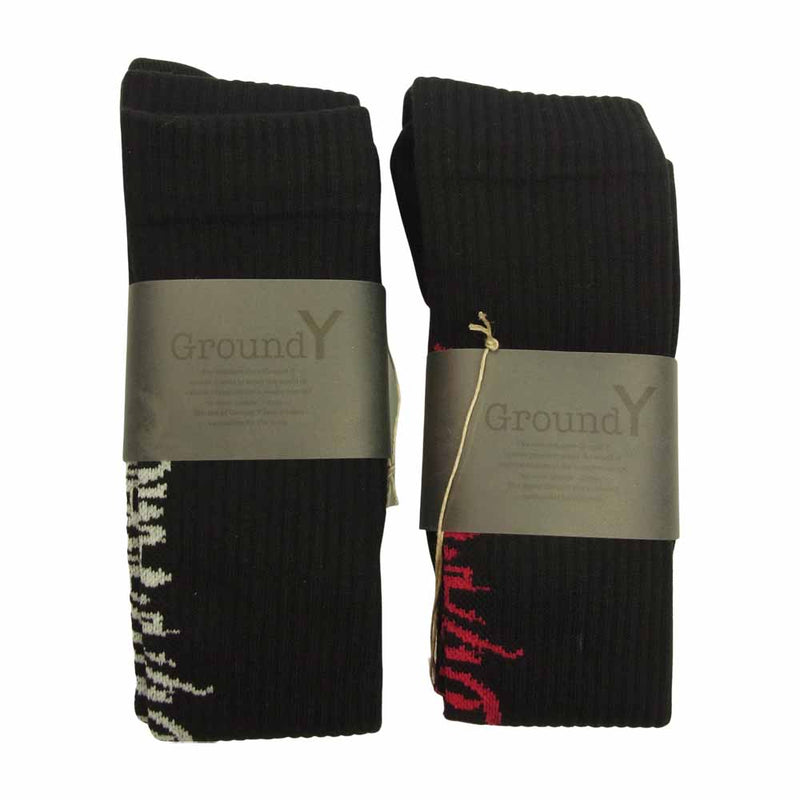 Yohji Yamamoto ヨウジヤマモト GroundY GM-M03-091 ロゴ ソックス 靴下 2足セット ブラック系【新古品】【未使用】【中古】