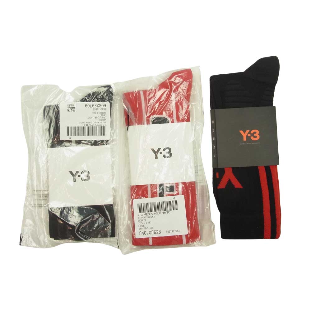 Yohji Yamamoto ヨウジヤマモト Y-3 ワイスリー サイドライン ロゴ ソックス 靴下 3足セット ブラック系 L【新古品】【未使用】【中古】