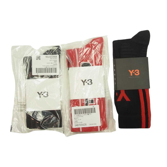 Yohji Yamamoto ヨウジヤマモト Y-3 ワイスリー サイドライン ロゴ ソックス 靴下 3足セット ブラック系 L【新古品】【未使用】【中古】