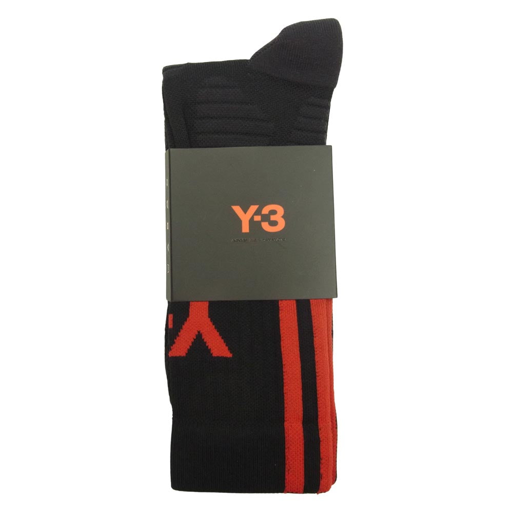 Yohji Yamamoto ヨウジヤマモト Y-3 ワイスリー サイドライン ロゴ ソックス 靴下 3足セット ブラック系 L【新古品】【未使用】【中古】