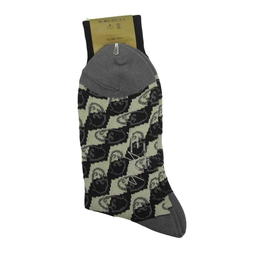 Yohji Yamamoto ヨウジヤマモト POUR HOMME プールオム スカル チェック柄 ロゴ ソックス 靴下 3足セット ブラック系【新古品】【未使用】【中古】