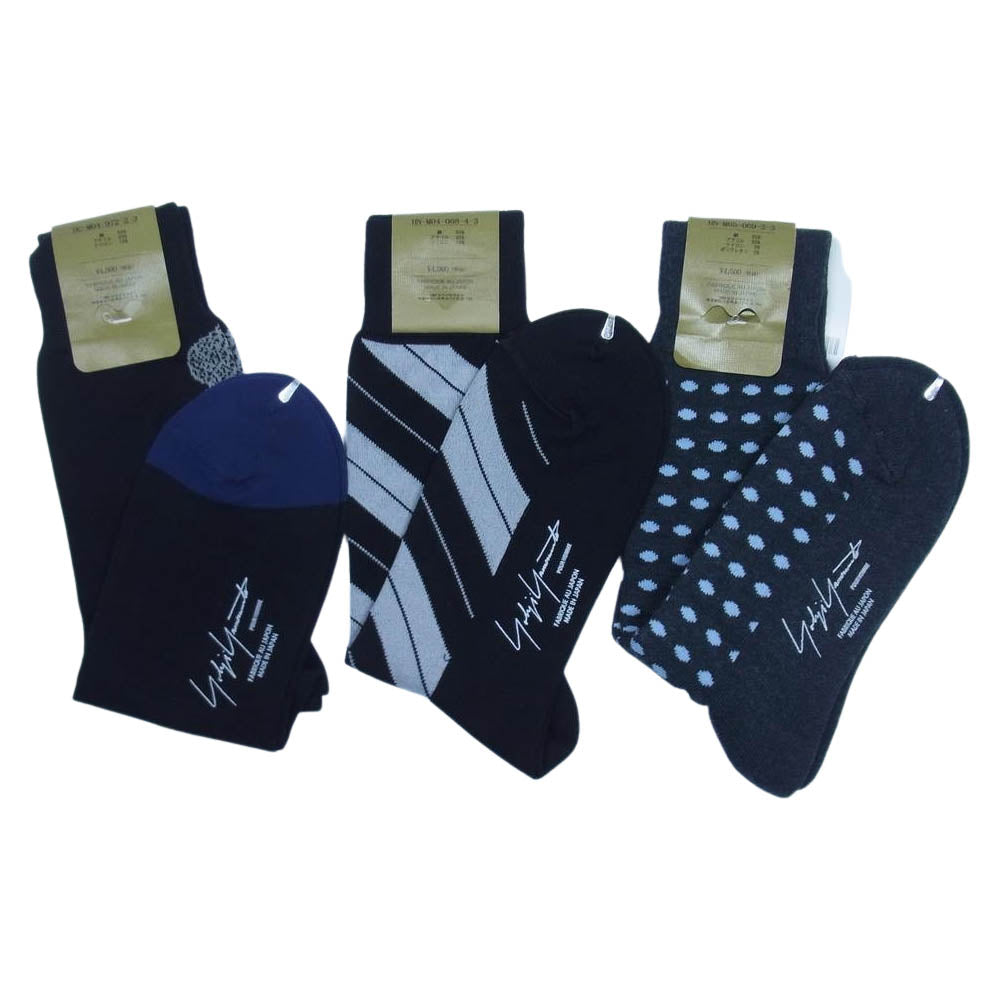 Yohji Yamamoto ヨウジヤマモト POUR HOMME プールオム スカル スネーク ドット柄 ロゴ ソックス 靴下 3足セット【新古品】【未使用】【中古】