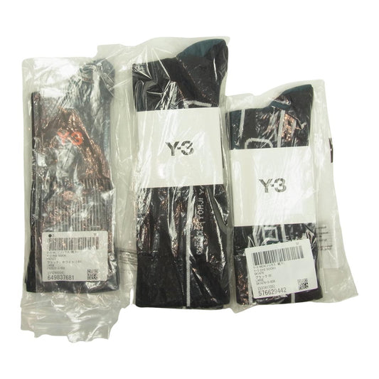 Yohji Yamamoto ヨウジヤマモト Y-3 ワイスリー ロゴ ソックス 靴下 3足セット ブラック系 L 28～30cm【新古品】【未使用】【中古】