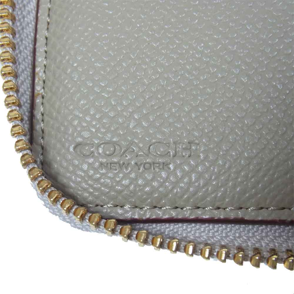 COACH コーチ ラウンドジップ ミニウォレット ベージュ系【中古】