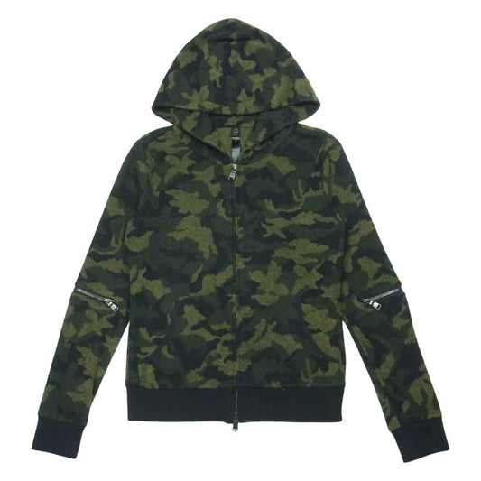 wjk ダブルジェイケイ 2821 jd10b camo jacquard parka カモフラ ジャガード ジップ パーカー グリーン系 S【中古】
