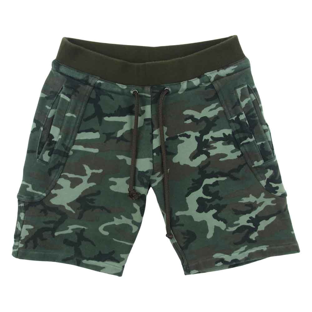 AKM エイケイエム K092 65 SOLID EASY SHORTS ソリッド イージー スウェット ショーツ カモフラ グリーン系 S【中古】