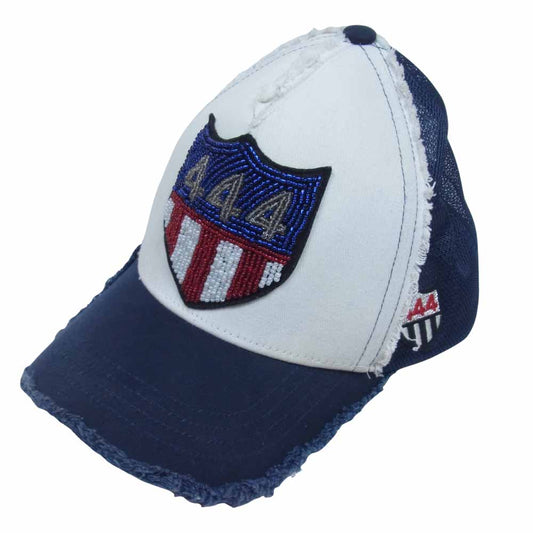 ヨシノリコタケ 444 ナンバリング ダメージ加工 メッシュ キャップ ネイビー系【中古】