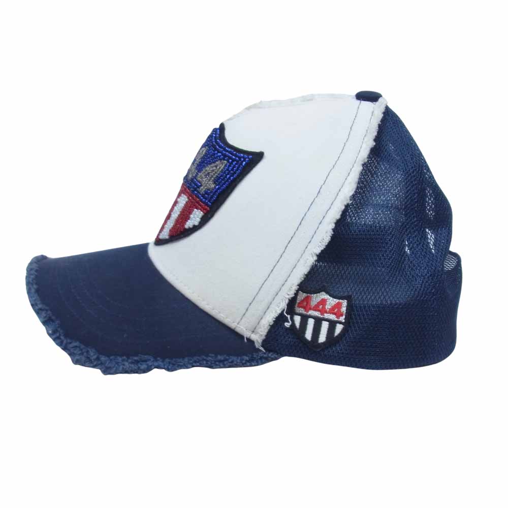 ヨシノリコタケ 444 ナンバリング ダメージ加工 メッシュ キャップ ネイビー系【中古】
