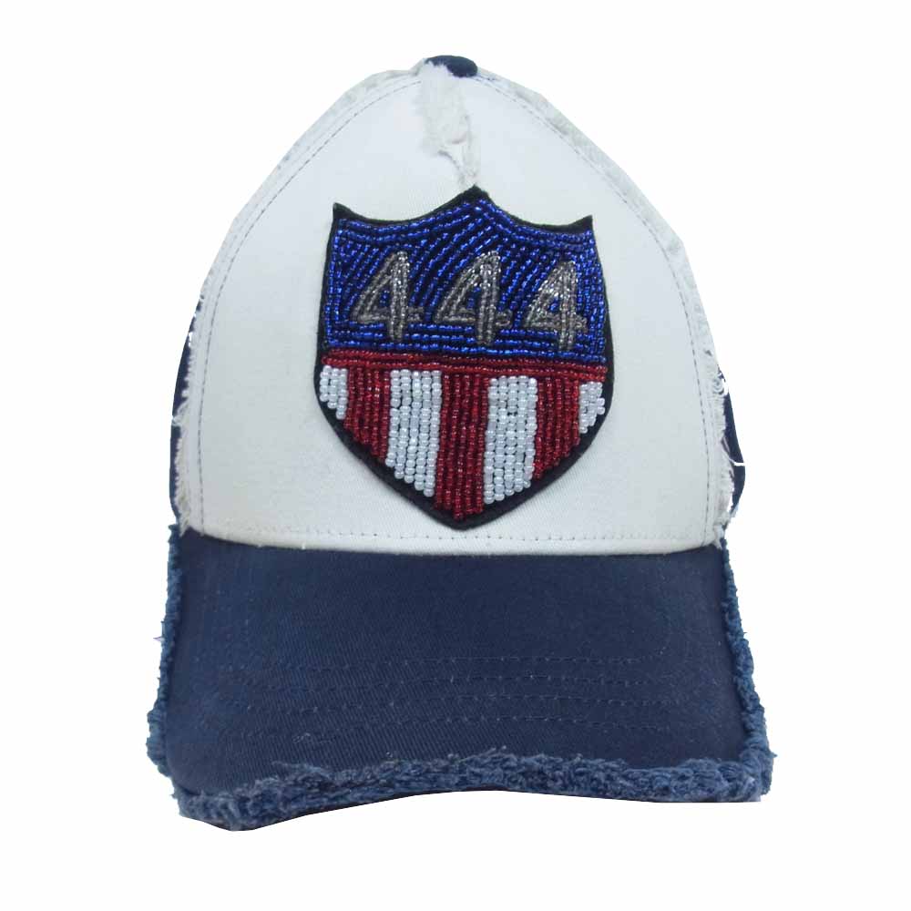 ヨシノリコタケ 444 ナンバリング ダメージ加工 メッシュ キャップ ネイビー系【中古】