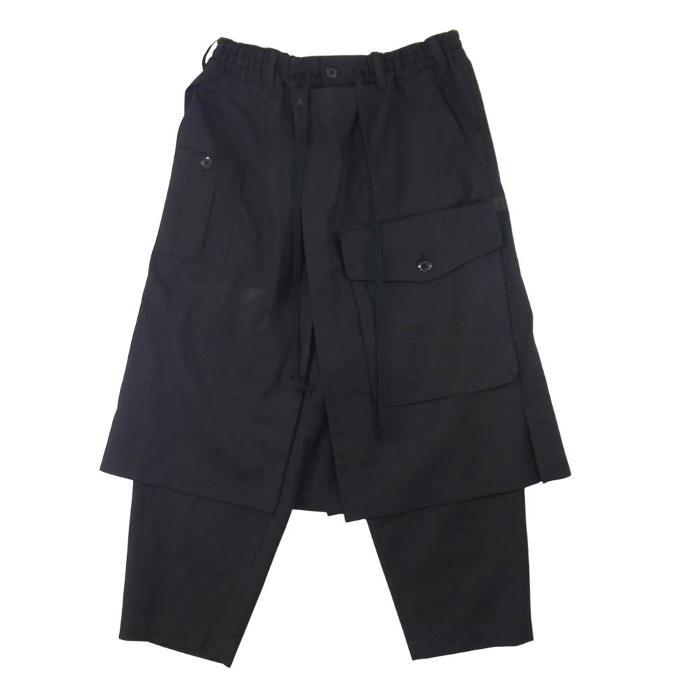 Yohji Yamamoto ヨウジヤマモト GroundY 20AW GR-P22-100 T/W Gabardine Tape Wrap Pants TWギャバジン バックテープ ラップ パンツ ブラック系 3【美品】【中古】