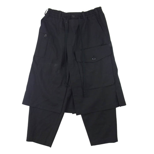 Yohji Yamamoto ヨウジヤマモト GroundY 20AW GR-P22-100 T/W Gabardine Tape Wrap Pants TWギャバジン バックテープ ラップ パンツ ブラック系 3【美品】【中古】