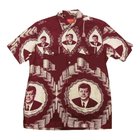 Supreme シュプリーム 13SS Kennedy Shirt ケネディ JFK 半袖 総柄 シャツ ワインレッド系 S【中古】