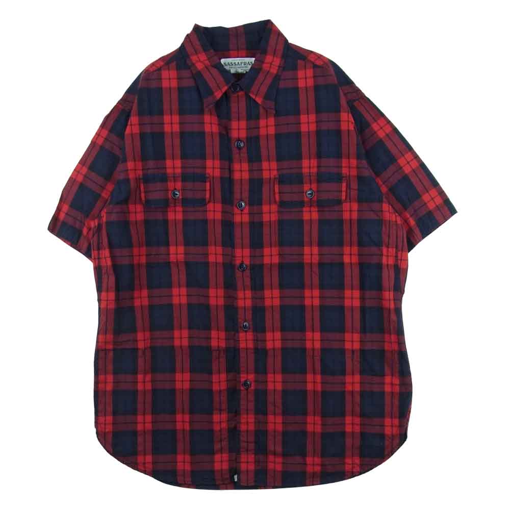 SASAFRAS ササフラス C&P.O. APRON SHIRT チェック 半袖 シャツ コットン 日本製 レッド系 ダークネイビー系 M【中古】