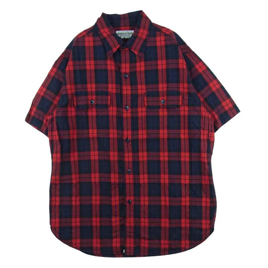 SASAFRAS ササフラス C&P.O. APRON SHIRT チェック 半袖 シャツ コットン 日本製 レッド系 ダークネイビー系 M【中古】