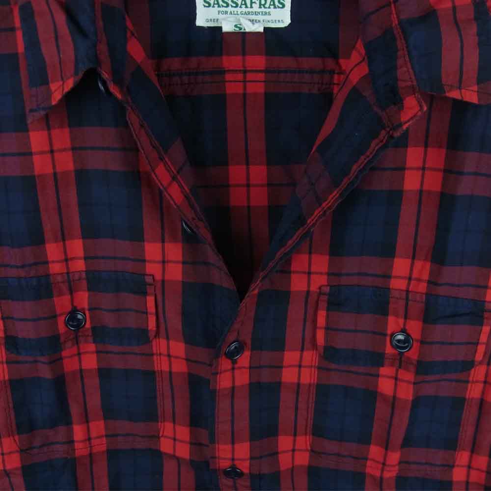 SASAFRAS ササフラス C&P.O. APRON SHIRT チェック 半袖 シャツ コットン 日本製 レッド系 ダークネイビー系 M【中古】