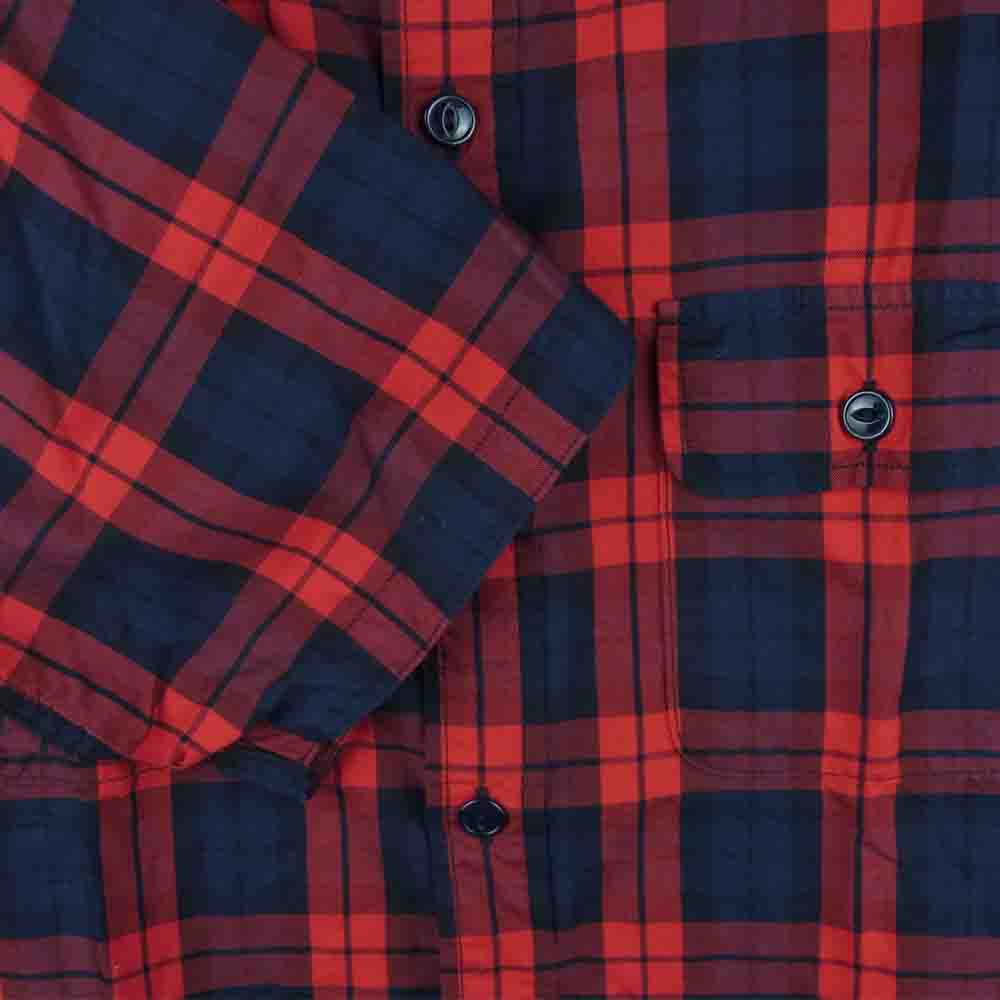 SASAFRAS ササフラス C&P.O. APRON SHIRT チェック 半袖 シャツ コットン 日本製 レッド系 ダークネイビー系 M【中古】