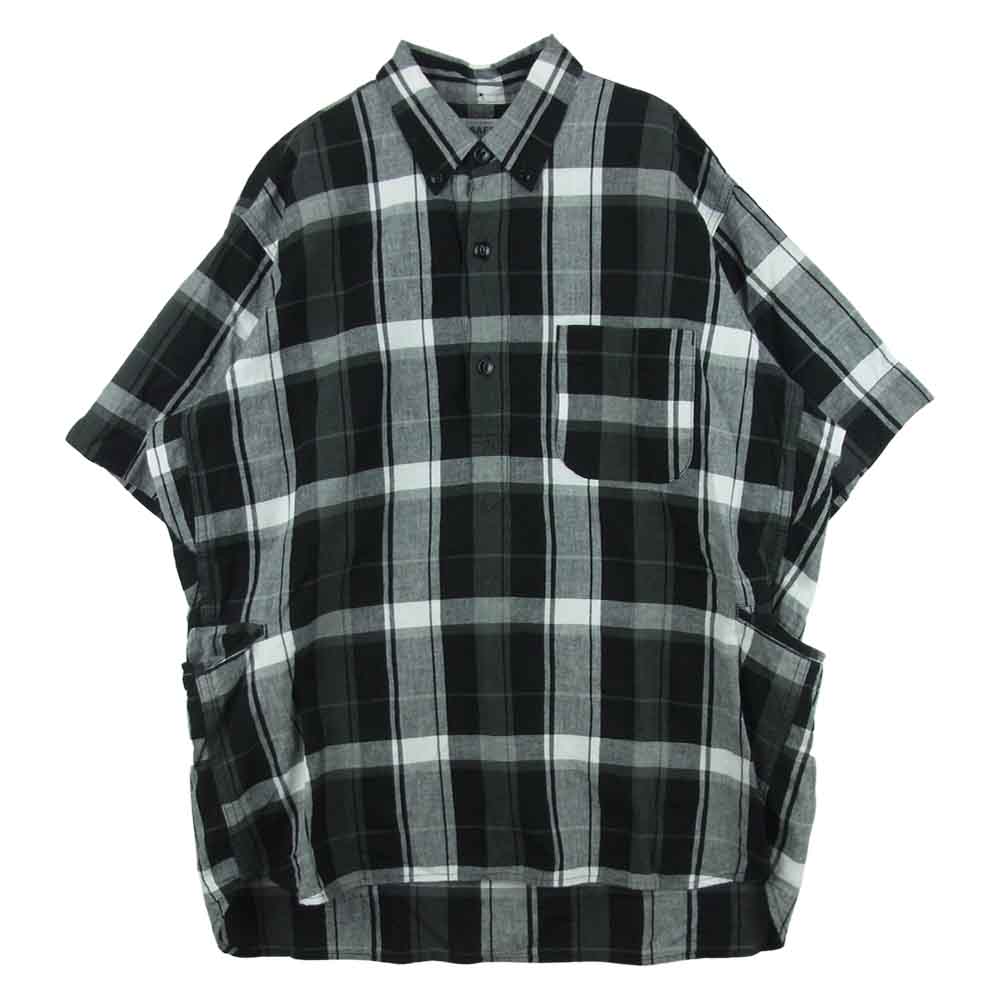 SASAFRAS ササフラス WHEEL BARROW SHELL SHIRT 1/2 コットン リネン プルオーバー チェック 半袖 シャツ ブラック系 グレー系 M【中古】