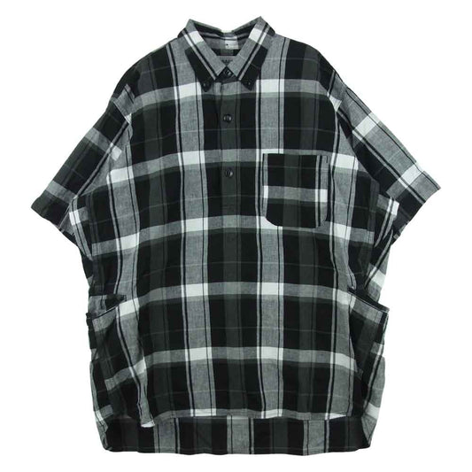 SASAFRAS ササフラス WHEEL BARROW SHELL SHIRT 1/2 コットン リネン プルオーバー チェック 半袖 シャツ ブラック系 グレー系 M【中古】