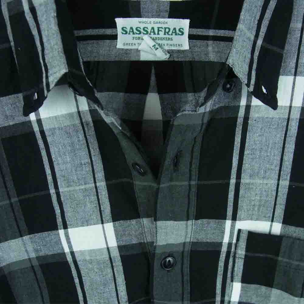 SASAFRAS ササフラス WHEEL BARROW SHELL SHIRT 1/2 コットン リネン プルオーバー チェック 半袖 シャツ ブラック系 グレー系 M【中古】