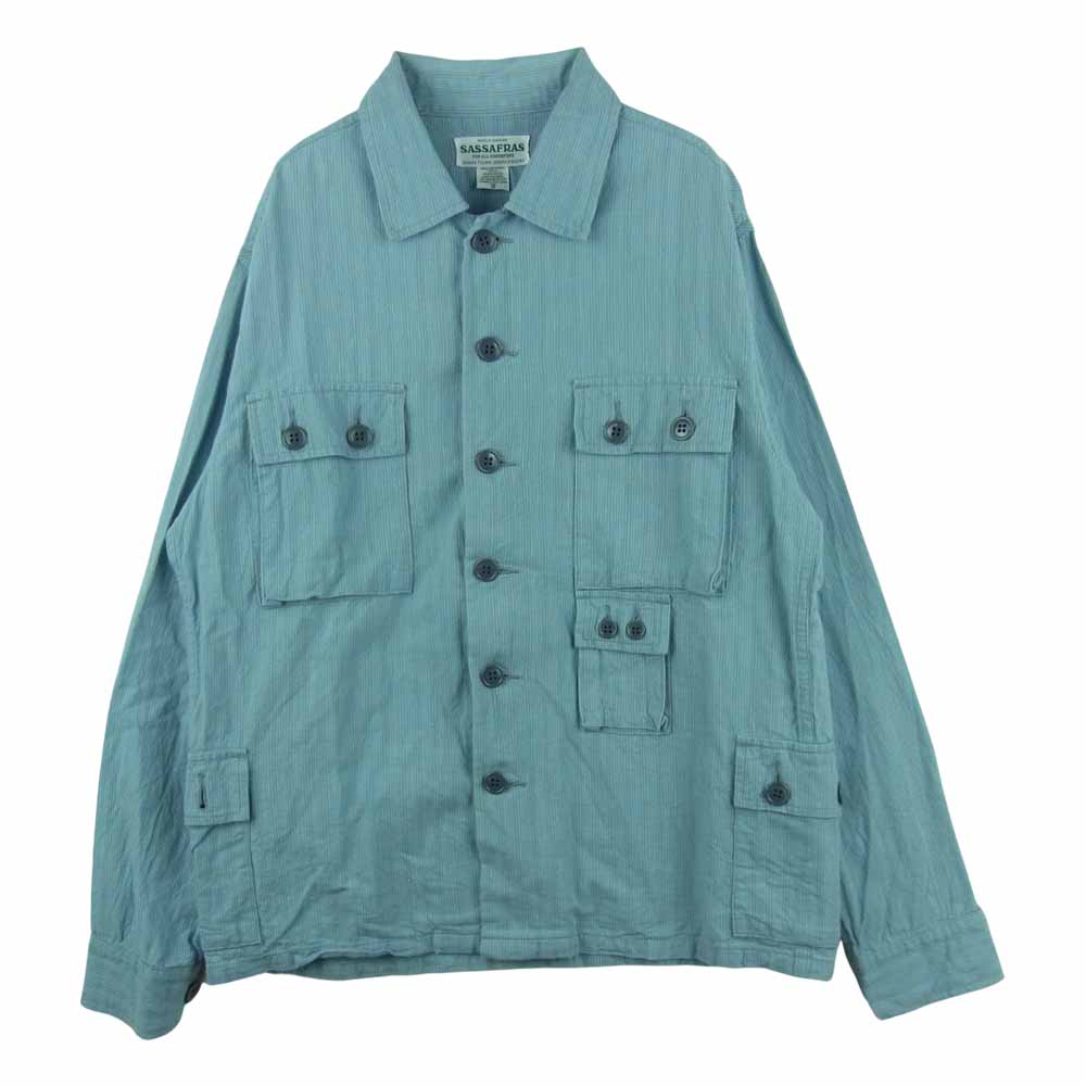 SASAFRAS ササフラス G.D.U. JACKET ストライプ シャツ ジャケット 日本製 ライトブルー系 S【中古】