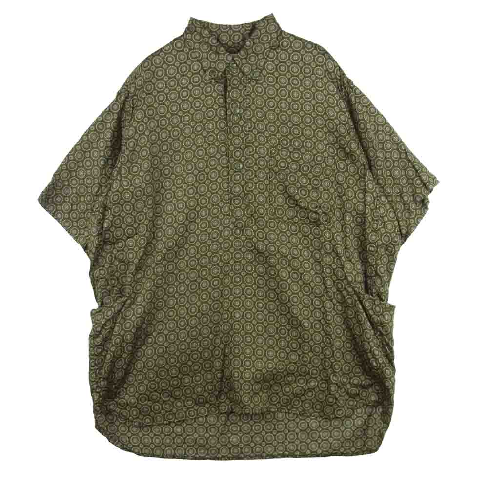 SASAFRAS ササフラス WHEEL BARROW SHELL SHIRT 1/2 総柄プリント プルオーバー 半袖 シャツ グリーン系 M【中古】