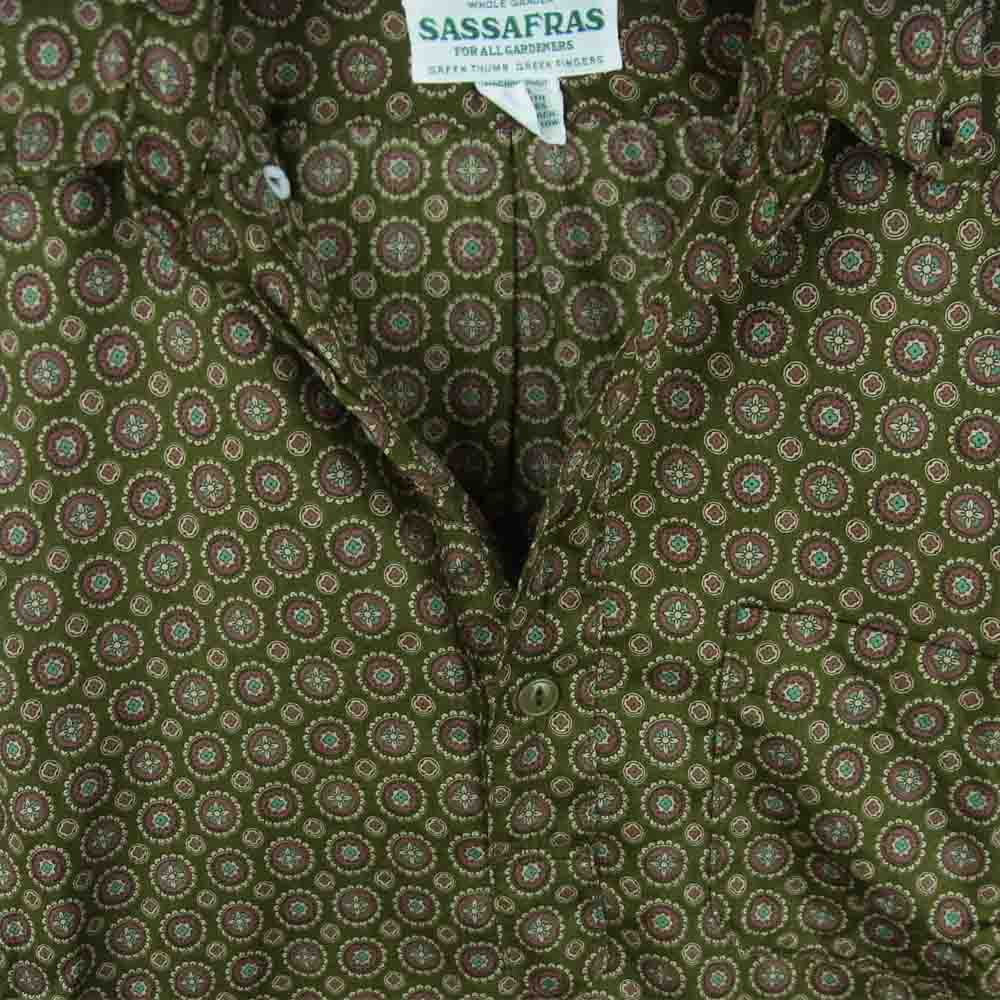 SASAFRAS ササフラス WHEEL BARROW SHELL SHIRT 1/2 総柄プリント プルオーバー 半袖 シャツ グリーン系 M【中古】