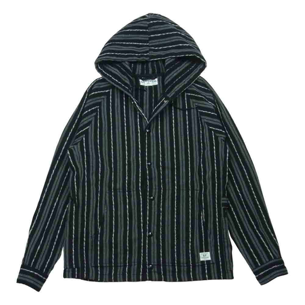 SASAFRAS ササフラス GARDENER BUD BREAKER Blanket Stripe ガーデナー バド ブレーカー ブランケット ストライプ パーカー ジャケット ブラック系 グレー系 S【中古】