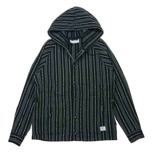 SASAFRAS ササフラス GARDENER BUD BREAKER Blanket Stripe ガーデナー バド ブレーカー ブランケット ストライプ パーカー ジャケット ブラック系 グレー系 S【中古】
