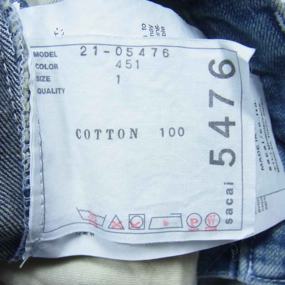 Sacai サカイ 21SS 21-05476 ドッキング カットオフ デニム パンツ インディゴブルー系 1【中古】