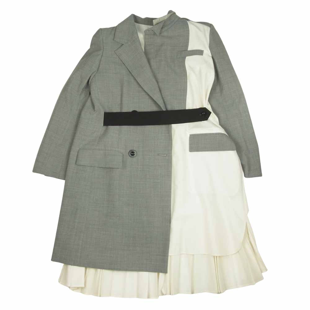 Sacai サカイ 21AW 21-05391 バック プリーツ 切替 ドッキング コート グレー系 2【中古】