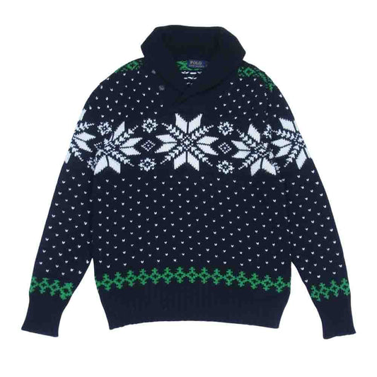 POLO RALPH LAUREN ポロ・ラルフローレン 国内正規品 カシミヤ アンゴラ混コットン ノルディック ショールカラー ニット ブラック系 S【中古】