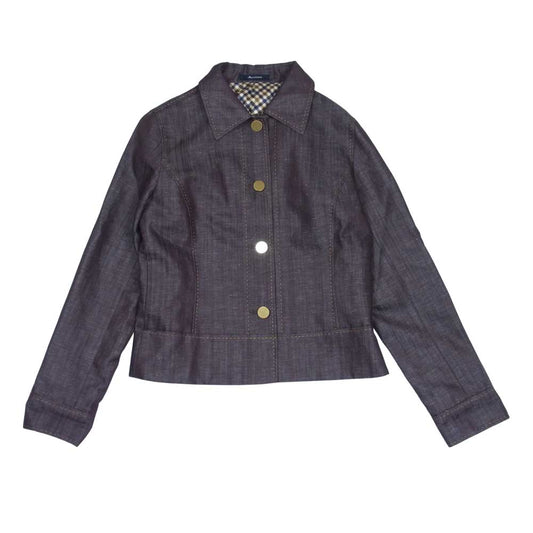 Aquascutum アクアスキュータム 裏地スカーフ柄 メタルボタン ジャケット ブラウン系【中古】