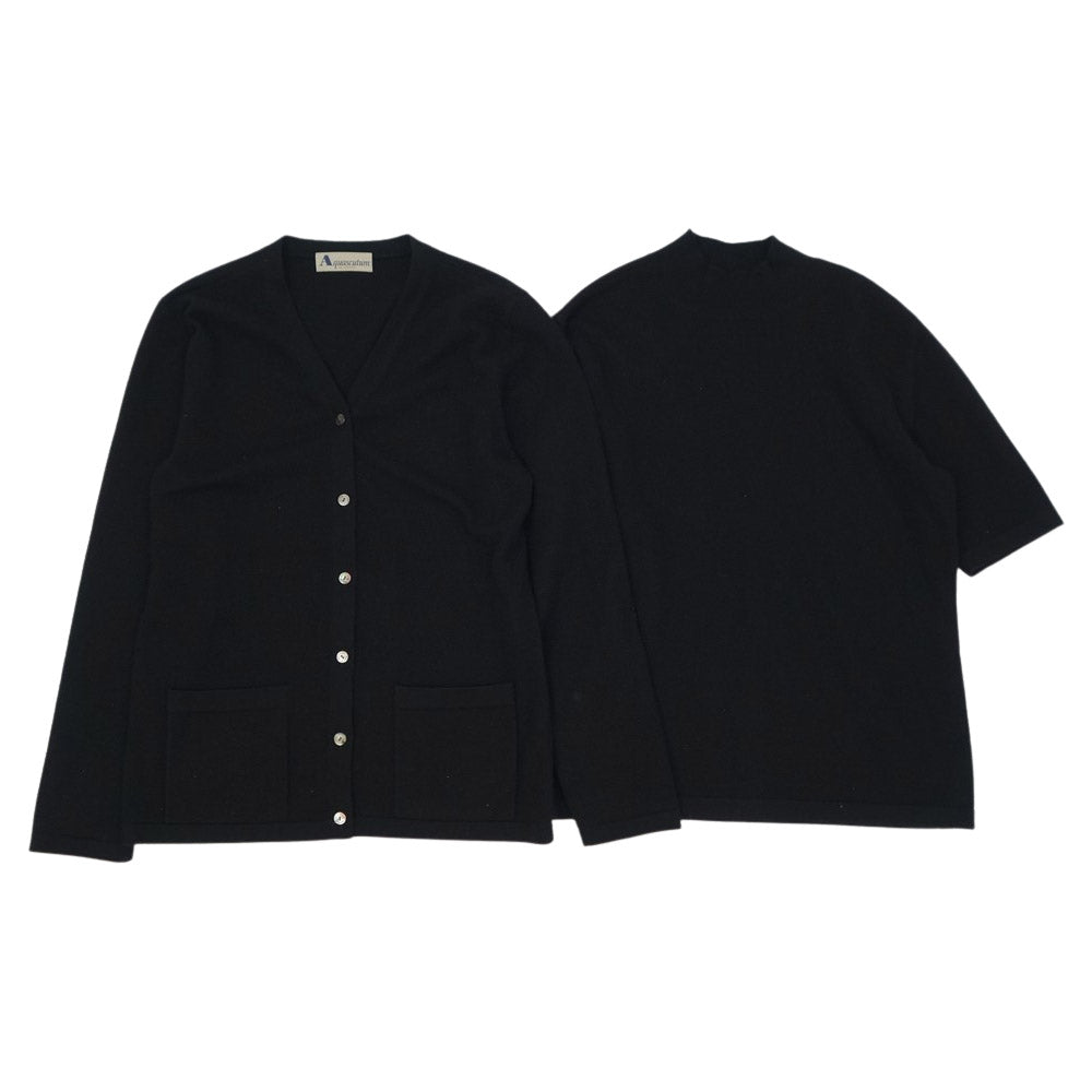 Aquascutum アクアスキュータム カシミア100％ ニットアンサンブル モックネックニット カーディガン ブラック系 9【中古】