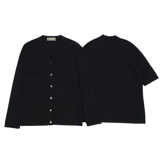 Aquascutum アクアスキュータム カシミア100％ ニットアンサンブル モックネックニット カーディガン ブラック系 9【中古】