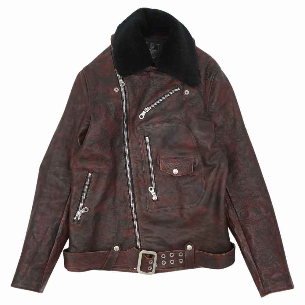 BACKBONE バックボーン 07AW BB07FW-LB02 TYPE A-1 インディアンスカル 襟ボア付き ホースハイド レザー ダブルライダース ジャケット ダークブラウン系 XL【中古】