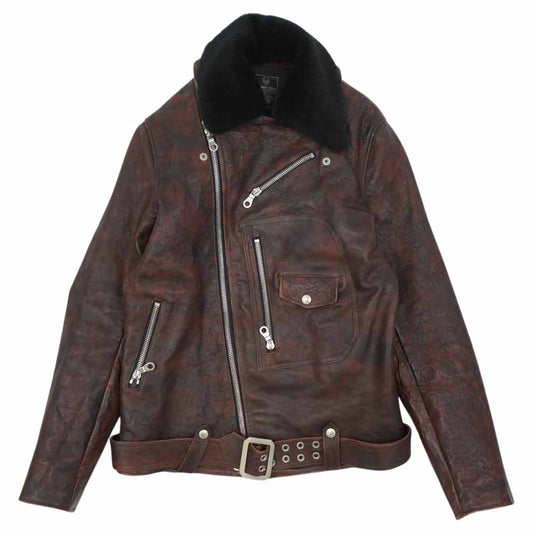 BACKBONE バックボーン 07AW BB07FW-LB02 TYPE A-1 インディアンスカル 襟ボア付き ホースハイド レザー ダブルライダース ジャケット ダークブラウン系 XL【中古】
