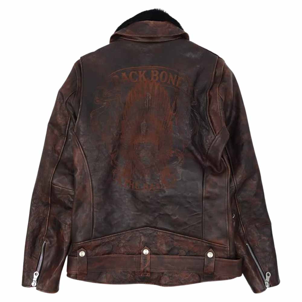 BACKBONE バックボーン 07AW BB07FW-LB02 TYPE A-1 インディアンスカル 襟ボア付き ホースハイド レザー ダブルライダース ジャケット ダークブラウン系 XL【中古】