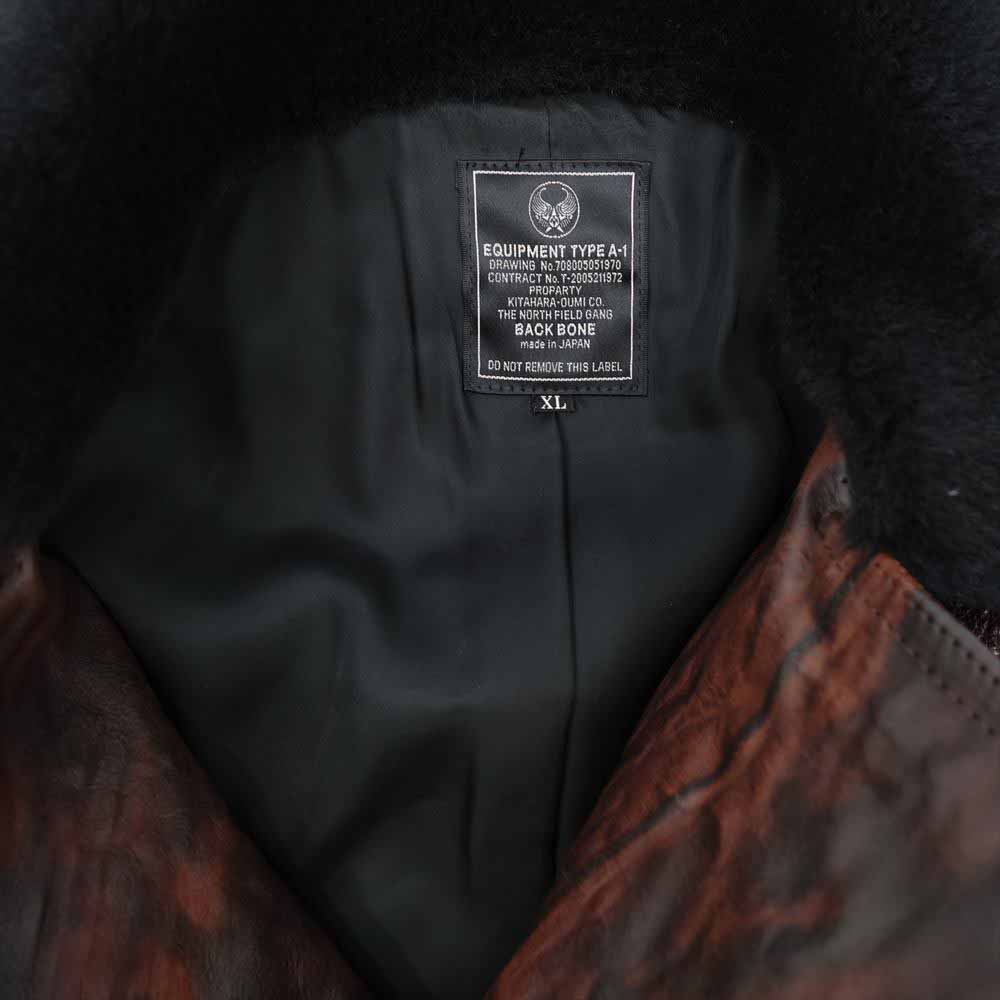 BACKBONE バックボーン 07AW BB07FW-LB02 TYPE A-1 インディアンスカル 襟ボア付き ホースハイド レザー ダブルライダース ジャケット ダークブラウン系 XL【中古】