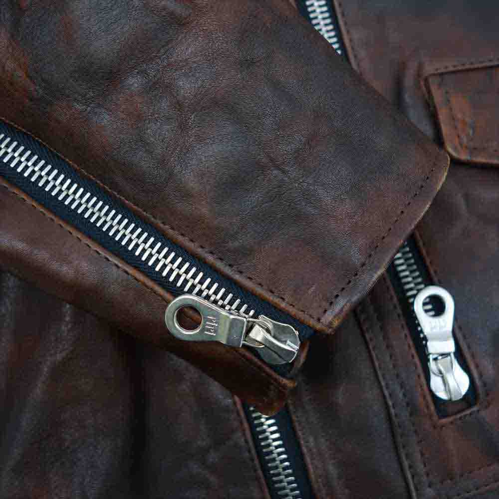 BACKBONE バックボーン 07AW BB07FW-LB02 TYPE A-1 インディアンスカル 襟ボア付き ホースハイド レザー ダブルライダース ジャケット ダークブラウン系 XL【中古】