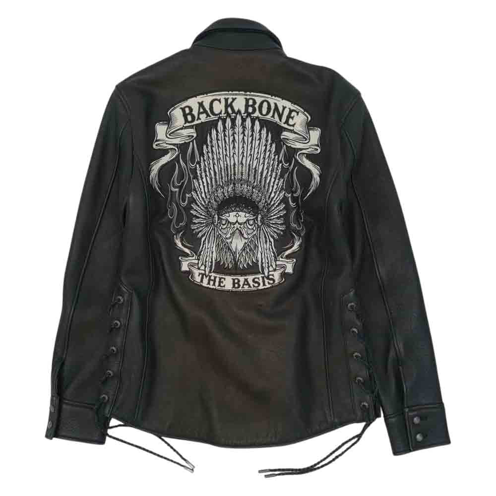 BACKBONE バックボーン 07AW BB07FW-LS00 インディアンスカル ディアスキン サイドレースアップ レザー シャツ ブラック系 M【中古】