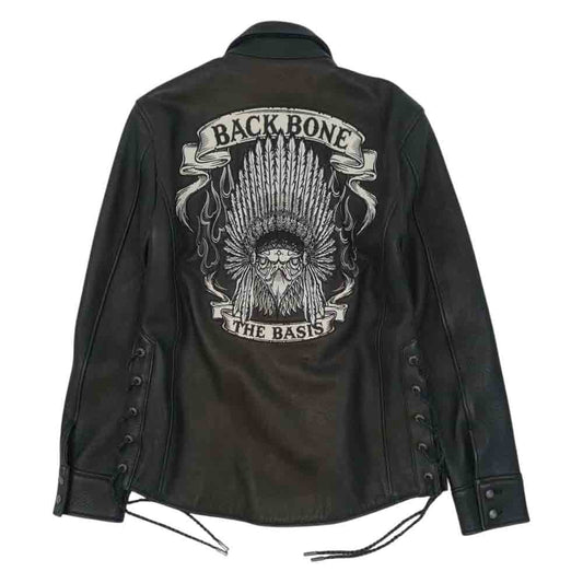 BACKBONE バックボーン 07AW BB07FW-LS00 インディアンスカル ディアスキン サイドレースアップ レザー シャツ ブラック系 M【中古】