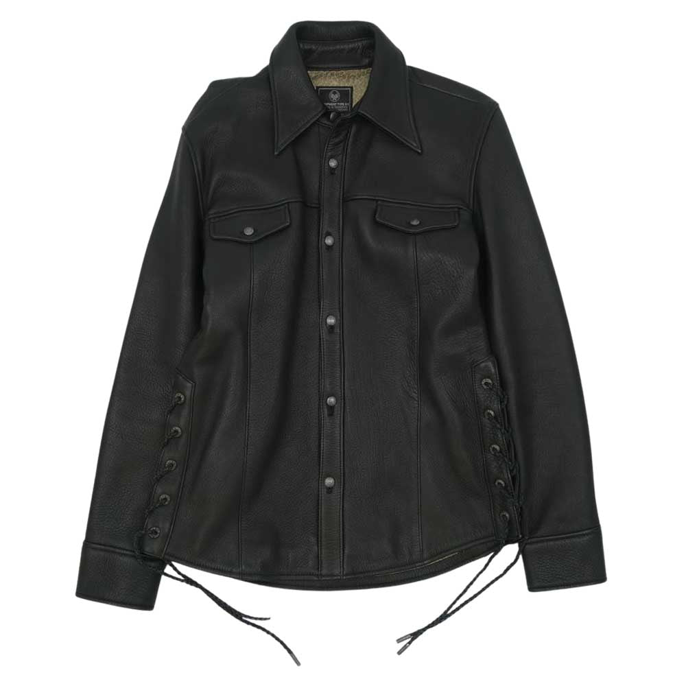 BACKBONE バックボーン 07AW BB07FW-LS00 インディアンスカル ディアスキン サイドレースアップ レザー シャツ ブラック系 M【中古】