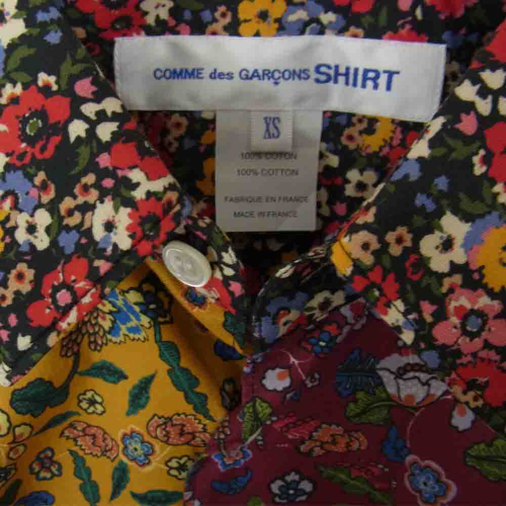 COMME des GARCONS コムデギャルソン SHIRT 19AW W27039 フランス製 フローラル パッチワーク シャツ XS【美品】【中古】